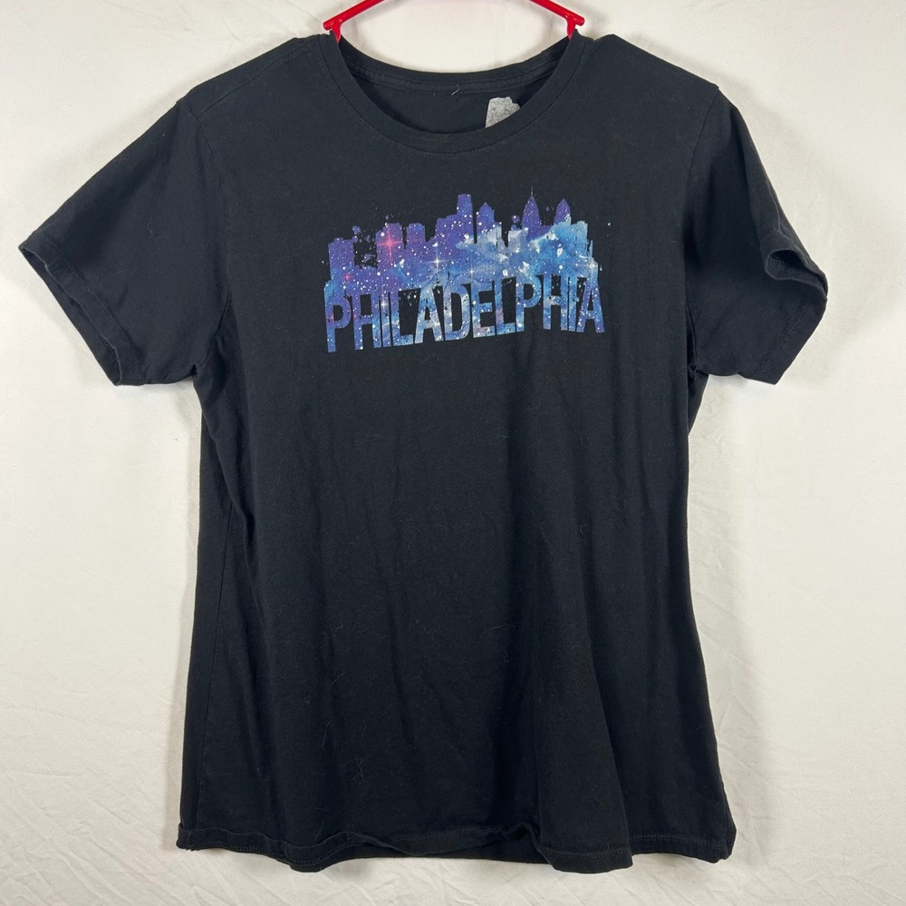Philadelphia Skyline Galaxy Graphic Tee Black Short Sleeve T-Shirt Womens Medium